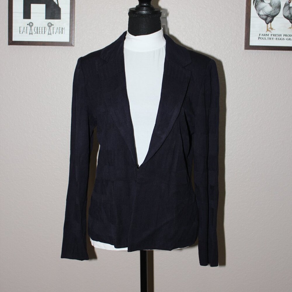 Ming Wang Womens Knit Blazer Navy Blue Single Hook Size Medium Classic Nautical